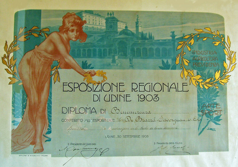 Diploma di benemerenza conferito a Cora Slocomb all'esposizione regionale di Udine del 1903